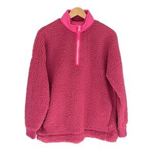 Aerie Dream Sherpa Shearling Sweatshirt Sz S Pink Quarter Zip Pullover Gorpcore